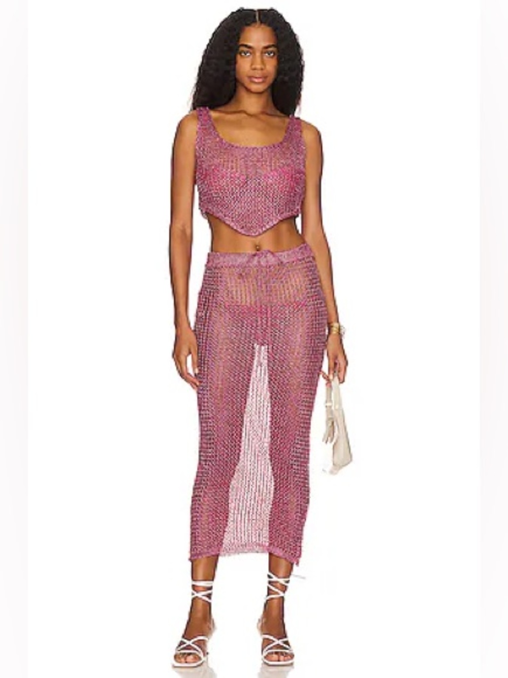 Superdown revolve Gabija Skirt Set in Pink Metallic